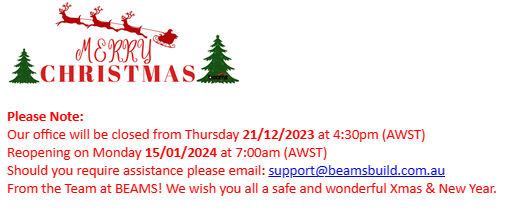 BEAMS Christmas Shutdown Info